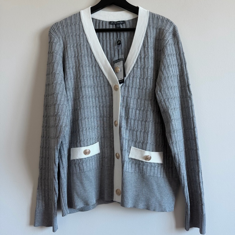 Adrianna Papell Long Sleeve V-NECK Cable Cardigan
